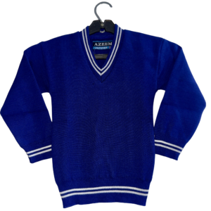 Royal Blue V-Neck School Pullover with Contrast Stripes