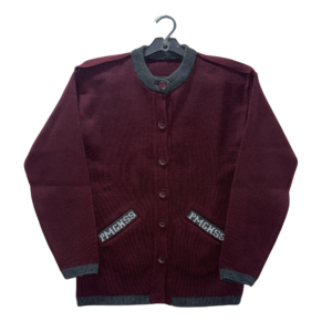 Maroon Button-Up School Cardigan with Contrast Trim