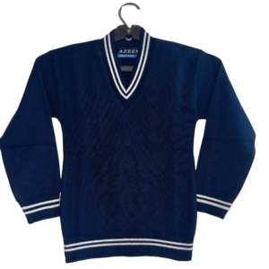 Navy Blue School Pullover with White Stripe Detail (European Style)